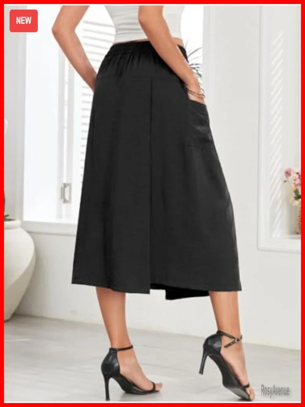 Wide Leg Culottes Pants with Skirt Overlay Flowy Palazzo Capris Pockets